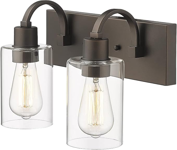 Emliviar Vanity Light for Bathroom - 2-Light Wall Sconce Lighting in Oil Rubbed Bronze Finish with Clear Glass, YCE237B-2W ORB
