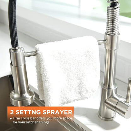 OWOFAN Kitchen Faucet with Pull Down Sprayer Industrial 1 Handle 1 Hole Or 3 Hole Faucet for Farmhouse Camper Laundry Utility Rv Wet Bar Sinks, Stainless Steel Brushed Nickel 866082SN