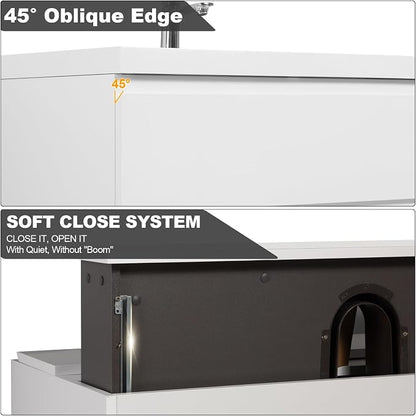 Pre-Assembled 36'' Wall Mounted Bathroom Vanity with Sink, Glossy White | Floating Bathroom Vanity with Solid Surface Top Basin, 2 Soft-Close Drawers, Resin Integrated Sink, Easy to Install & Clean