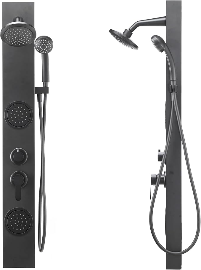 Dura Faucet (DF-SA914-MB) Premium RV Shower Panel Column – Matte Black, 4 Spray Options with Adjustable Body Sprayers, Overhead Shower & Handheld Wand – Water-Saving, Easy Install RV Shower System