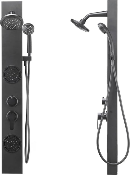 Dura Faucet (DF-SA914-MB) Premium RV Shower Panel Column – Matte Black, 4 Spray Options with Adjustable Body Sprayers, Overhead Shower & Handheld Wand – Water-Saving, Easy Install RV Shower System