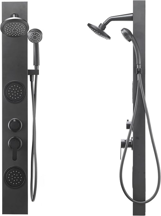Dura Faucet (DF-SA914-MB) Premium RV Shower Panel Column – Matte Black, 4 Spray Options with Adjustable Body Sprayers, Overhead Shower & Handheld Wand – Water-Saving, Easy Install RV Shower System
