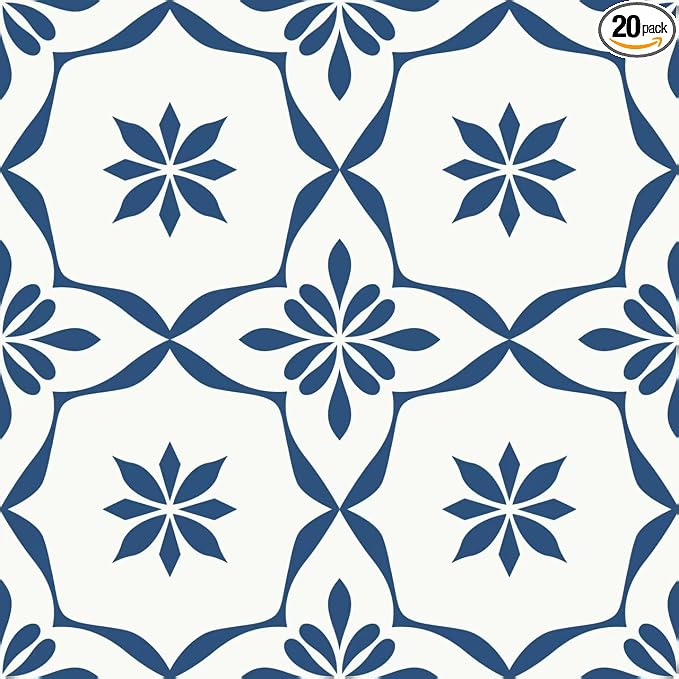 20-Pack Peel and Stick Floor Tile, 7.9”x7.9” Self-Adhesive Vinyl Flooring for Bathroom Kitchen, Waterproof Non-Slip Durable Easy DIY Removable No Residue Blue