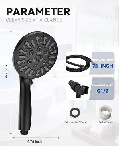 JDO Shower Head with Handheld, High Pressure Handheld Shower Head 9 Settings, Detachable Shower Head Set with Stainless Steel Hose and Shower Bracket (Matte Black)