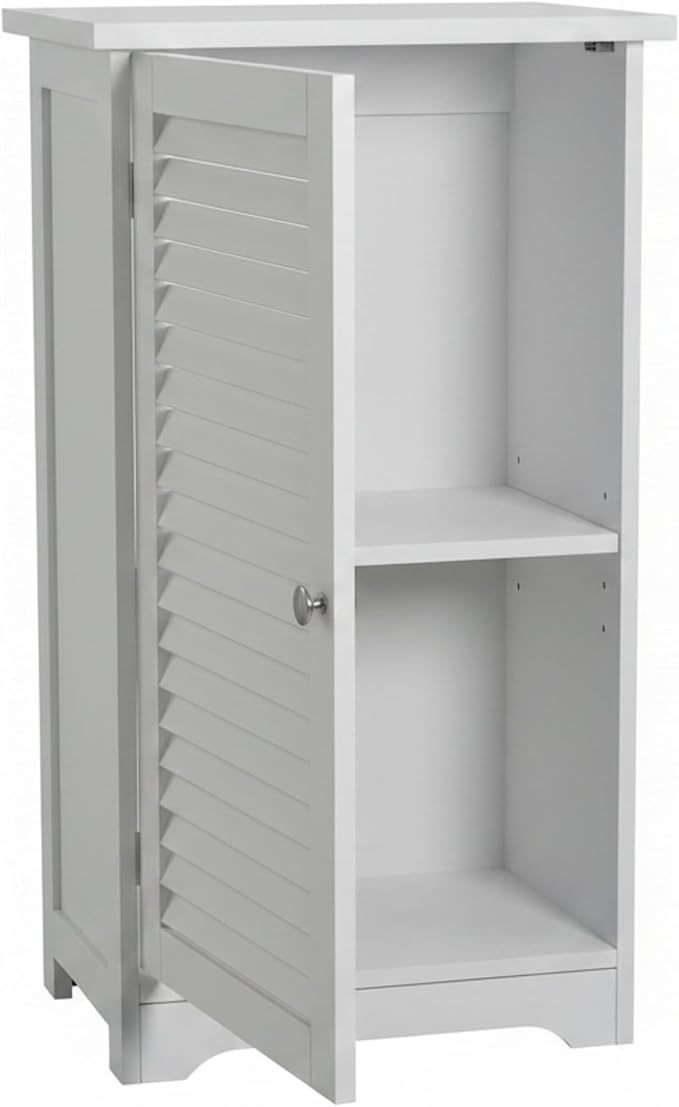 Lavish Home Bathroom Cabinet - Freestanding Storage Organizer for Towels or Laundry Room - Adjustable Shelf and Shutter Style Door (White)