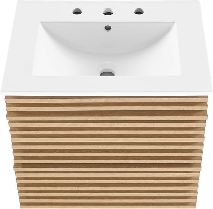 Modway Render 24" Wall-Mount Bathroom Vanity in Oak White