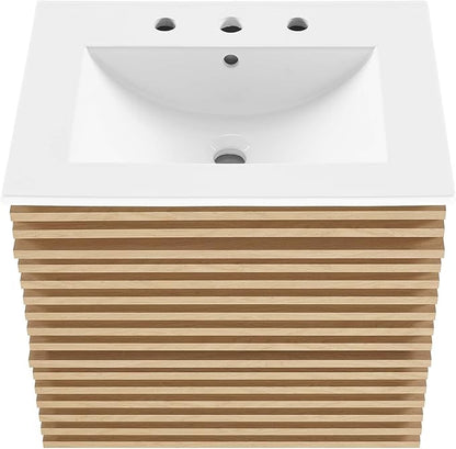 Modway Render 24" Wall-Mount Bathroom Vanity in Oak White