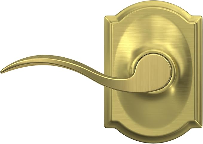SCHLAGE Accent Lever with Camelot Trim Hall and Closet Lock in Satin Brass - F10 ACC 608 CAM