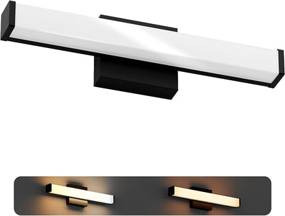 18 Inch Bathroom Vanity Light Fixtures with Night Light: Long Square Wall Mounted LED Lighting Bar Over Mirror with 5CCT & 2200K Color Changing, 120V, 780-900lm, ETL, Matte Black, 1 Pack