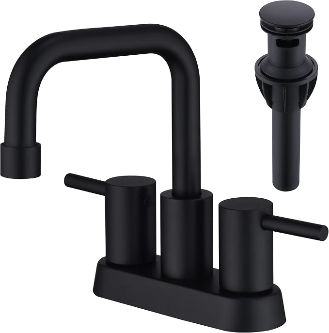 4 Inch Centerset Matte Black Bathroom Faucet 2 or 3 Hole | Stainless Steel Black Sink Faucet with Pop up Drain, 2 Handle Vanity Faucet for Bathroom, Restroom, Rv