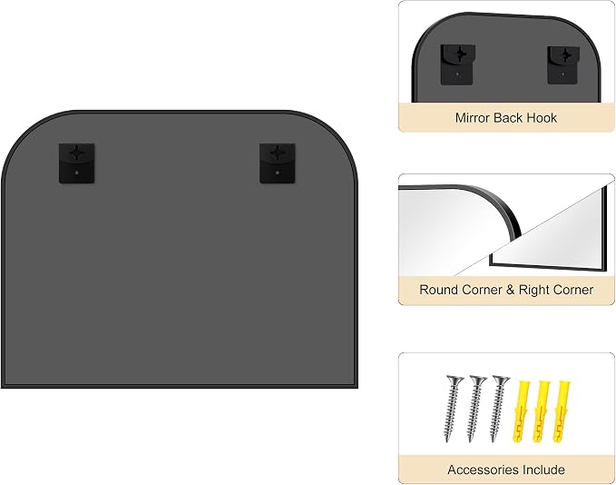 YIROMAN Bathroom Mirrors for Over Sink,36"x28" Black Bathroom Vanity Mirror | Thin Brushed Aluminum Frame,HD tempered glass, Rectangular,Rounded & Right-angle Corners,Sink,Entryway,Bedroom