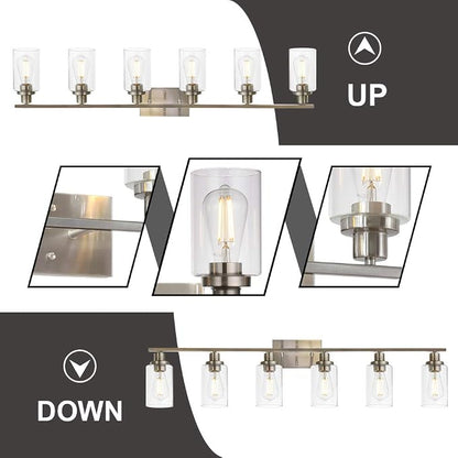 MELUCEE Modern Bathroom Vanity Light Fixtures 6-Light Brushed Nickel | 45.3 Inch Contemporary Wall Light with Clear Glass Shade for Kitchen Living Room Bedroom (Patent No.: US D963914 S)