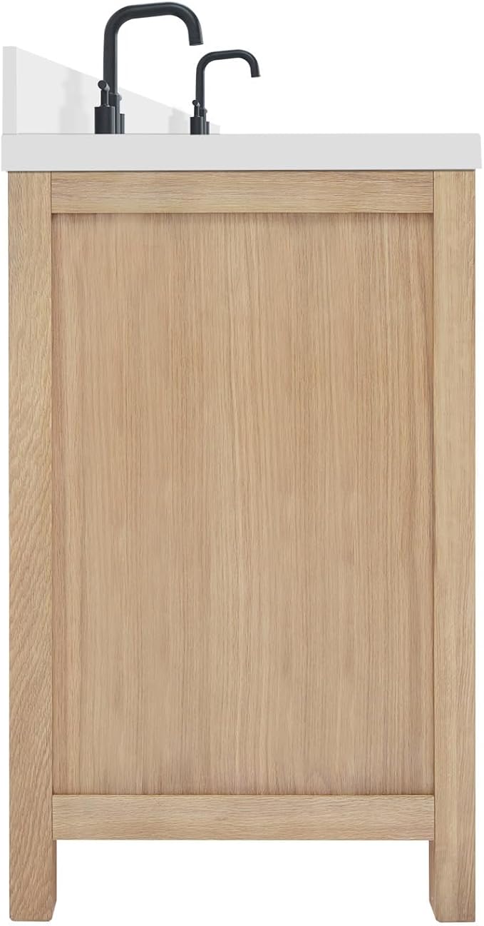 ARIEL Cambridge 66-inch Bathroom Vanity with Sink,Solid Wood, 1.5-inch Pure White Quartz Countertop, Double Rectangular Porcelain Sink, 4 Soft Closing Doors, 6 Dovetail Drawers, White Oak