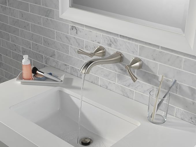 Delta Faucet Stryke Wall Mount Bathroom Faucet Brushed Nickel, Wall Mount Faucet Bathroom, Wall Faucets Bathroom Sink, Brushed Nickel Bathroom Faucet, Lumicoat Stainless T3576LF-SS-PR-WL