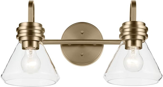 Kichler Farum 19.25" 2-Light Vanity Light with Clear Glass in Champagne Bronze, for Vanity, Jack & Jill Layout, Over a Mirror, (19.25" W x 9.5" H), 55154CPZCLR