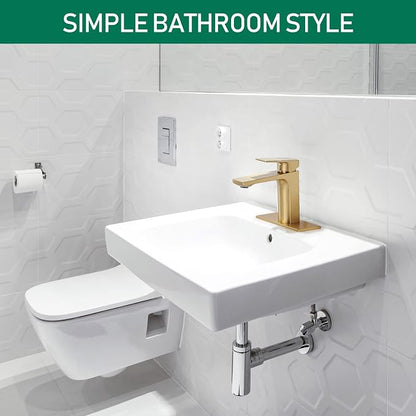 VOTON Brushed Gold Bathroom Sink Faucet Single Handle Bathroom Faucets for Sink 1 Hole Rv Lavatory Vanity Faucet with Deck Plate & Supply Hoses