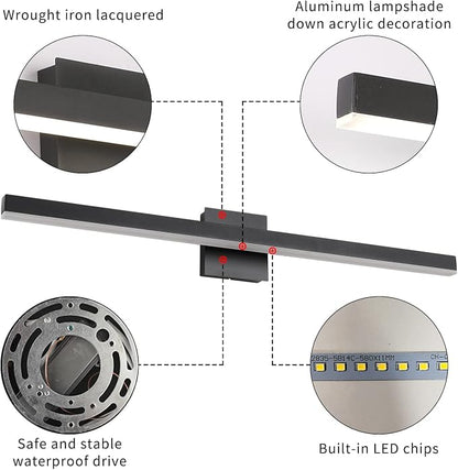 Joossnwell 35.4 inch Black Vanity Light Fixtures Industrial Bathroom Lighting Aluminum LED Sconce Lights for Over Mirror 22W 6000K