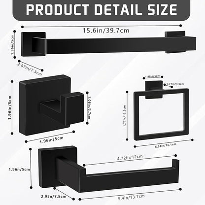Matte Black Bathroom Hardware Accessories Set of 10 Pieces, 15.6 Inch Bath Towel Bar Set, 304 Stainless Steel Bathroom Hardware Set, Towel Racks for Bathroom Wall Mounted