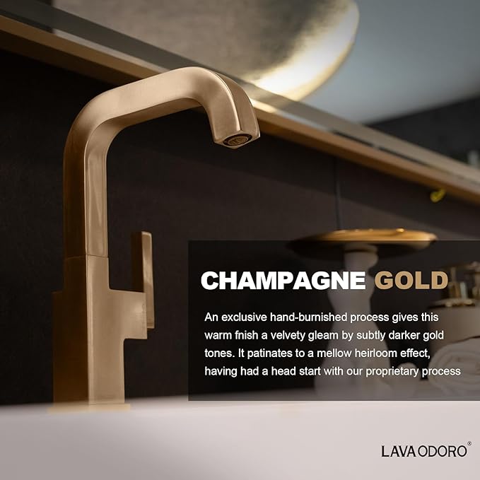 Lava Odoro Champagne Gold Bathroom Faucet Single Hole, Bronze Gold Bathroom Sink Faucet Single Handle Vanity Faucets with Drain Assembly, Restroom Solid Brass Faucets Deck Plate Included BF204-CB