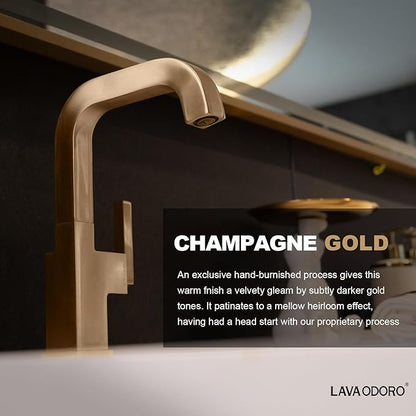 Lava Odoro Champagne Gold Bathroom Faucet Single Hole, Bronze Gold Bathroom Sink Faucet Single Handle Vanity Faucets with Drain Assembly, Restroom Solid Brass Faucets Deck Plate Included BF204-CB