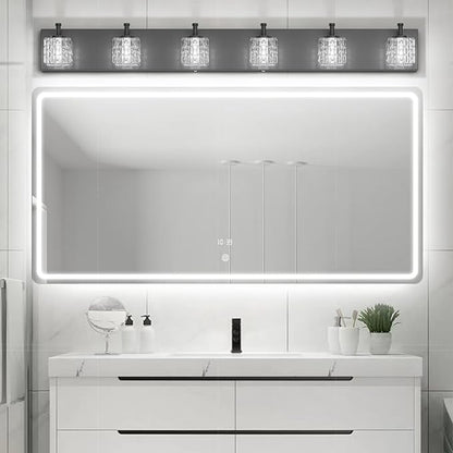 Ralbay 6 Lights Black Bathroom Vanity Lights Crystal Modern LED Black Bathroom Vanity Lights Modern Crystal Vanity Light for Bathroom Lighting Over Mirror Matte Black