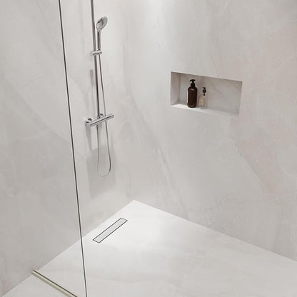 DLONE® Linear Shower Drain - 18 Inch Brushed Nickel, with Tile Insert Panel | AISI 304 Stainless Steel Linear Drain, Rectangle Shower Floor Drain, with Adjustable Feet, Fits Bathroom & Balcony etc
