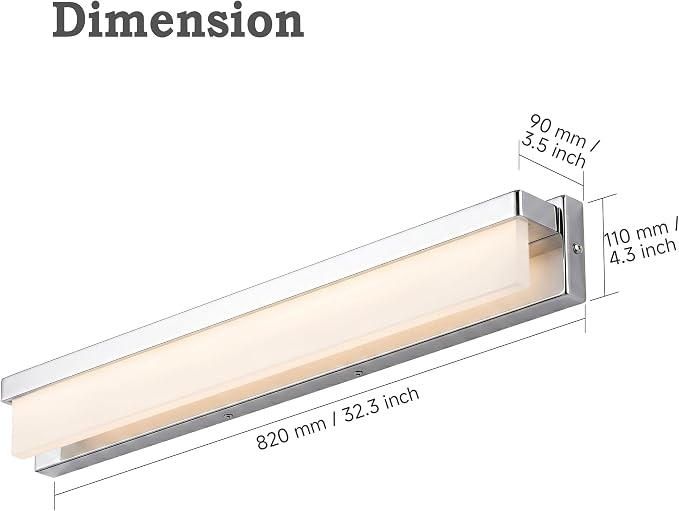 URSOLA LED Bathroom Vanity Light Fixture Over Mirror 32.3 inch Modern Rectangle Finishing Bath Vanity Lighting Bar 4000K Daylight Wall Sconce (Chrome)