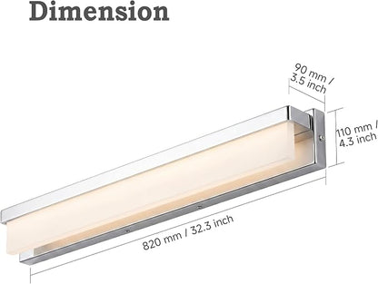 URSOLA LED Bathroom Vanity Light Fixture Over Mirror 32.3 inch Modern Rectangle Finishing Bath Vanity Lighting Bar 4000K Daylight Wall Sconce (Chrome)