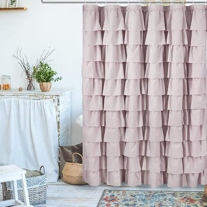 Mauve Shower Curtain for Bathroom, 72 W x 84 H, Cascading Tiered Ruffles | Coquette Feminine Aesthetic, 72x84, Soft Microfiber Fabric, 12 Hooks Inclouded, Machine Washable, Apartment Bathroom Upgrade
