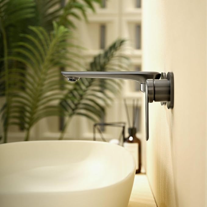 BiaoTeng Concealed Faucet for Bathroom Sink Wall Mount Hot and Cold Faucets for Bathroom Sinks Single Handle Brass Grey