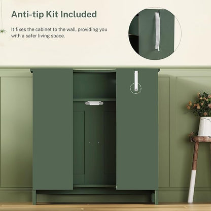 TEENFON Pedestal Sink Storage Cabinet with 2 Doors and Drawer, Bathroom Sink Cabinet, Under Sink Cabinet with U-Shape Cut-Out, Green
