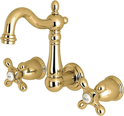 Kingston Brass KS1222AX Heritage Wall Mount Bathroom Faucet, Polished Brass