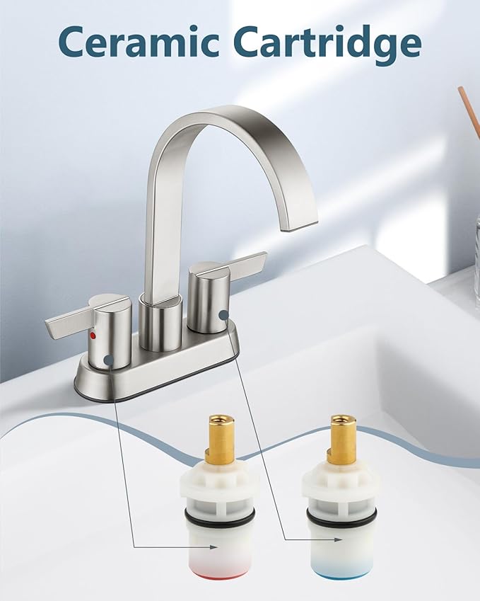 Aolemi Bathroom Faucets for Sink 3 Hole,4 Inch Centerset Waterfall Faucet 2 Handle for Bathroom Sink with Pop-Up Drain and Supply Lines Brushed Nickel