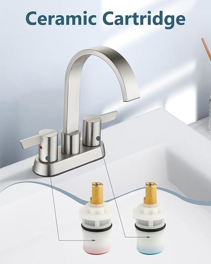 Aolemi Bathroom Faucets for Sink 3 Hole,4 Inch Centerset Waterfall Faucet 2 Handle for Bathroom Sink with Pop-Up Drain and Supply Lines Brushed Nickel