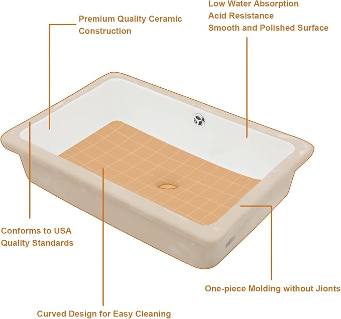 Lordear Undermount Bathroom Sink 18 Inch Bathroom Vanity Sink Undermount Rectangle White Porcelain Ceramic Bathroom Interior 16"L x 10-3/10"W
