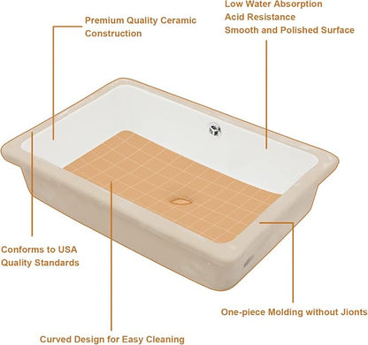 Lordear Undermount Bathroom Sink 18 Inch Bathroom Vanity Sink Undermount Rectangle White Porcelain Ceramic Bathroom Interior 16"L x 10-3/10"W