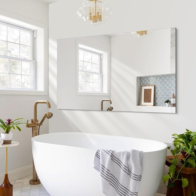 CILIBER Frameless Mirror, 30x48 Inch Rectangle Vanity Mirror for Wall, Large Bathroom Mirror Over Sink with Polished Edge, 3mm Tempered Glass, Horizontal or Vertical Hanging