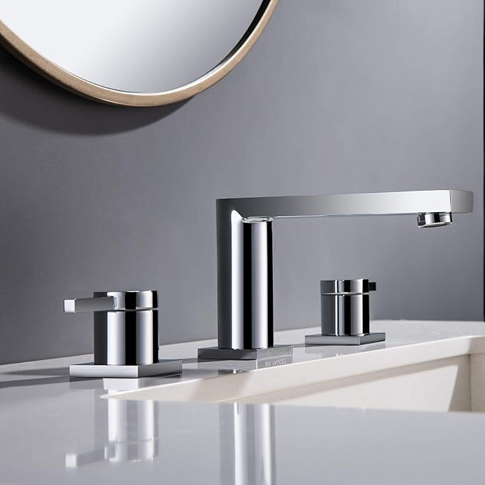 Luxury Brass Widespread Bathroom Sink Faucets for 3 Hole 2-Handle 8 Inch Deck Vanity Faucet & Stainless Steel Pop-up Drain Assembly, Chrome