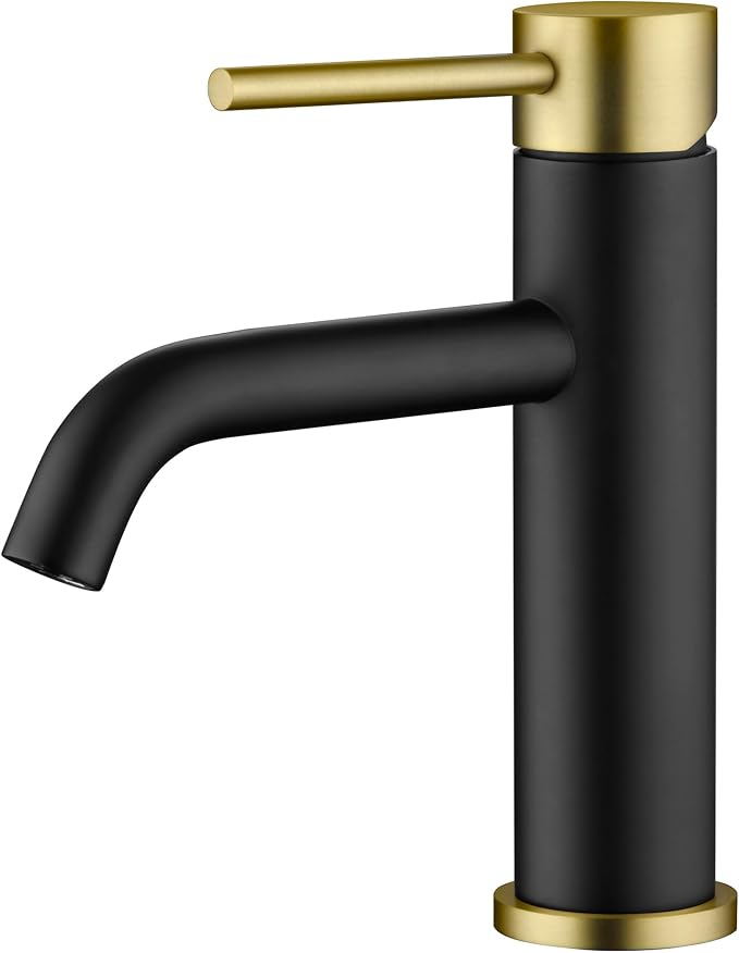 SUMERAIN Modern Single Handle Bathroom Sink Faucet, Black and Gold | Single Hole, Lead-Free, Stainless Steel, with Faucet Supply Lines, Easy DIY Install