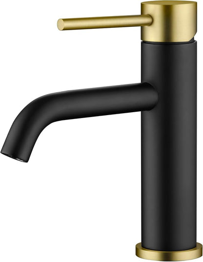 SUMERAIN Modern Single Handle Bathroom Sink Faucet, Black and Gold | Single Hole, Lead-Free, Stainless Steel, with Faucet Supply Lines, Easy DIY Install