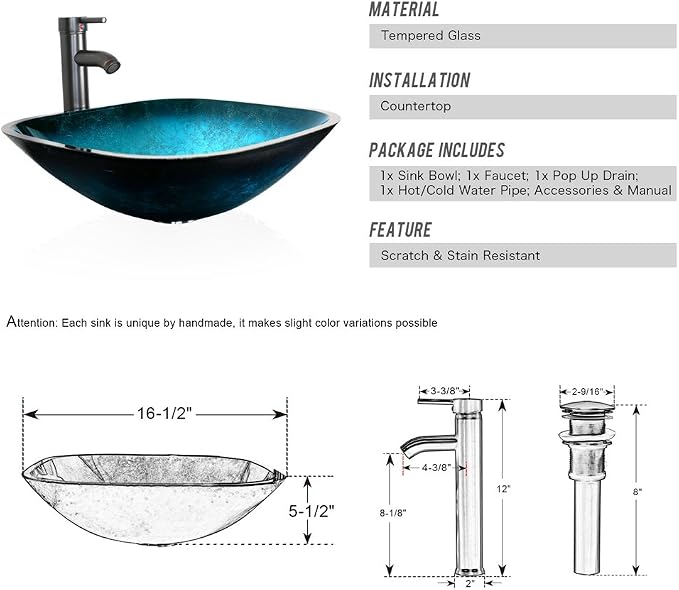 60" Black Bathroom Vanity,Double Vanity,0.5"Tempered Glass Vessel Sink (Light Blue),ORB Faucet,Drain Parts,Bathroom Vanity Top,Glass Sink Bowl,Vanity Pedestal,Mounting Ring Include,Mirror Not Included
