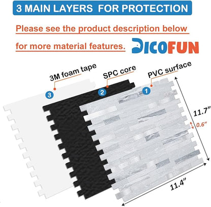 DICOFUN 10-Sheets Peel and Stick Backsplash Wall Tile, Faxu Stone PVC Mixed Metal Kitchen Backsplash Peel and Stick in Light Grey