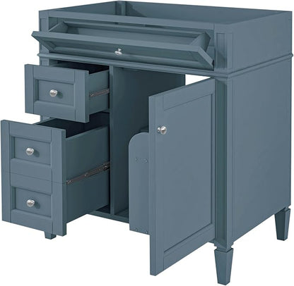 30" Bathroom Vanity Without Sink, Modern Solid Wood Storage Cabinet with 2 Drawers and Tip-Out Drawer, Cabinets Door Organizer & Adjustable Shelf, Soft-Close Doors, Easy to Assemble, Indigo