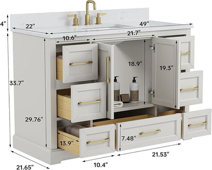 48" Bathroom Vanity with Sink,Undermount Ceramic Sink Vanity, Storage Cabinet with Sink,Drawers& No Installation Required, Small Wooden Bathroom Sink Cabinet, Greige White