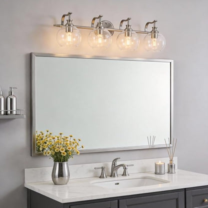 ANDY STAR Brushed Nickel Vanity Lights for Bathroom, 4 Light Vanity Light Brushed Nickel, Farmhouse Vanity Lighting Fixtures, 30.5 Inch Modern Silver Wall Sconce, E26 Base Bulbs Required, UL Certified