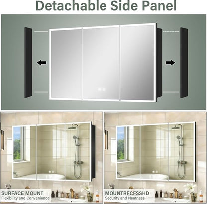 LED Medicine Cabinet,48x32inch,Recess Mirror Cabinet for Bathroom,3 Color,Dimmable,Demister, Detachable Side Panel for Recess Mount or Surface Mount,USB Shaver Socket, Internal Lighting