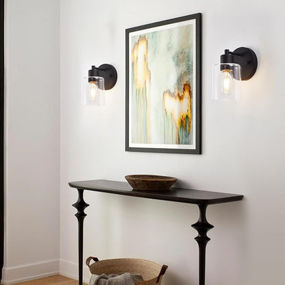 Wall Sconces for Bathroom, Modern Vanity Light Fixtures, Black Wall Mount Lighting Lanterns, Farmhouse Wall Lights with Clear Glass Shade for Bedroom Living Room Mirror Hallway Kitchen（2PACK）