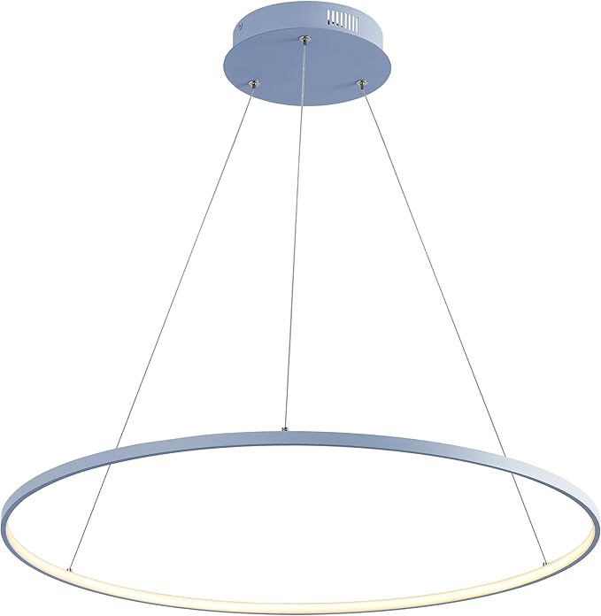 JONATHAN Y 35" Blue Modern Integrated LED Pendant Light, Dimmable Round Hoop Chandelier for Kitchen Island, Dining Room, Adjustable Height Metal Hanging Light (JYL7220D)