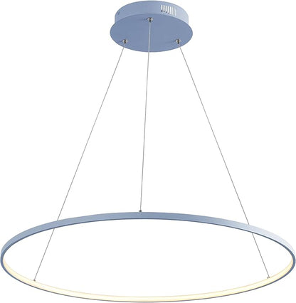 JONATHAN Y 35" Blue Modern Integrated LED Pendant Light, Dimmable Round Hoop Chandelier for Kitchen Island, Dining Room, Adjustable Height Metal Hanging Light (JYL7220D)
