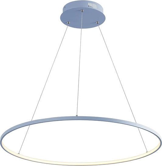 JONATHAN Y 35" Blue Modern Integrated LED Pendant Light, Dimmable Round Hoop Chandelier for Kitchen Island, Dining Room, Adjustable Height Metal Hanging Light (JYL7220D)